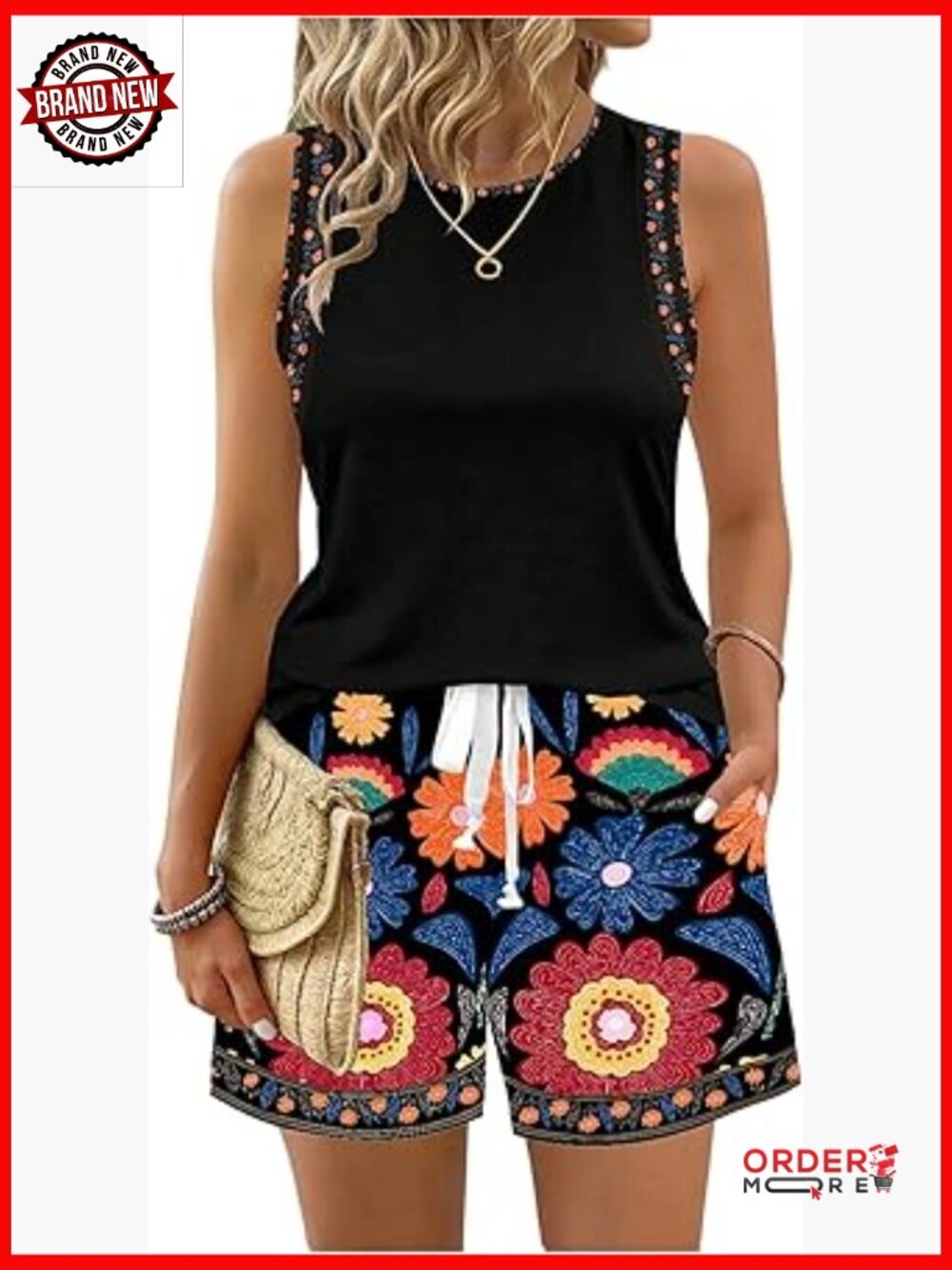 Women's 2 Piece Floral Tank Top and Shorts Set Beach Vacation Outfits
